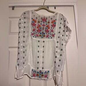 Johnny Was sheer embroidered top, size medium